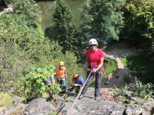 Leaders climbing in the alps